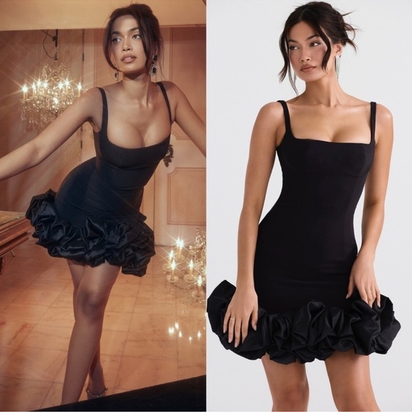 House of CB Dresses & Skirts - NWOT HOUSE OF CB Lilou Black Ruffle Square Neck Mini Dress
